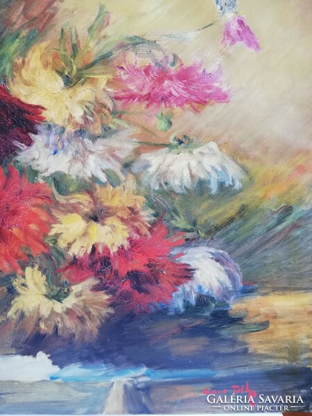 Chrysanthemums large floral still life oil on canvas marked circa 1930