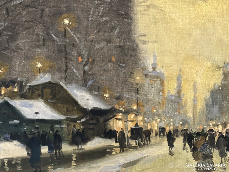 Antal, Berkes (1874-1938): winter street scene; fantasy.
