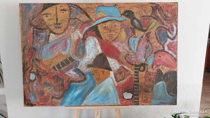 (K) huge painting by Zoltán the chef, 120 x 80 cm, damaged, in need of restoration, see photos!