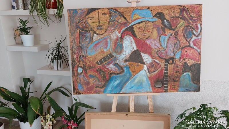 (K) huge painting by Zoltán the chef, 120 x 80 cm, damaged, in need of restoration, see photos!