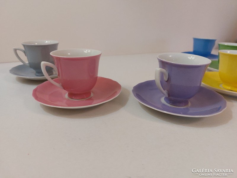 Retro színes porcelán kávés készlet régi mid century mokkás csésze 6 db