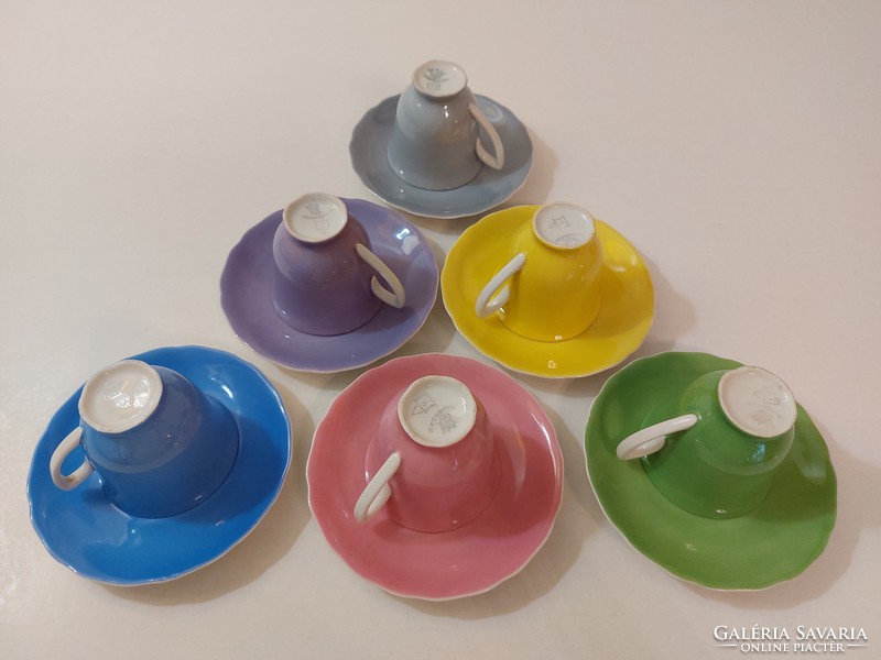 Retro színes porcelán kávés készlet régi mokkás csésze 6 db