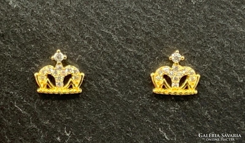 Cute crown zircon stone, sterling silver earrings /925/ - new