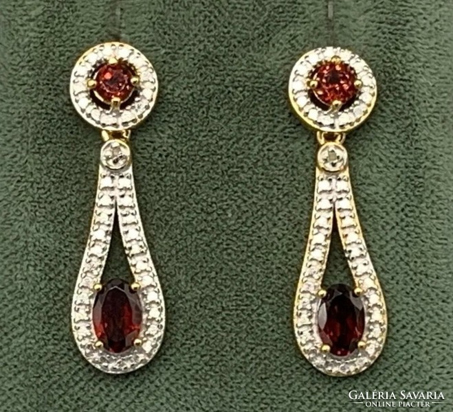Set!!! Real natural diamond and garnet gemstone set, pendant/earring 925 marked