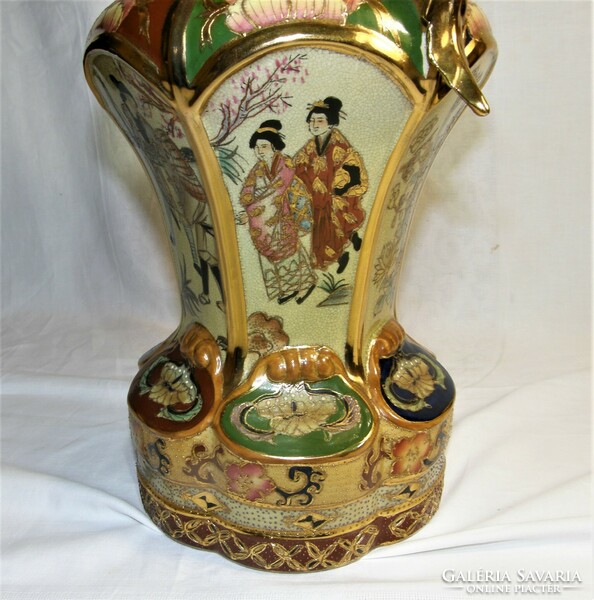 Nagyméretű Japán vagy Kínai dúsan aranyozott fedeles váza - 40 cm
