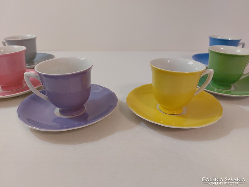 Retro colorful porcelain coffee set old mid century mocha cup 6 pcs