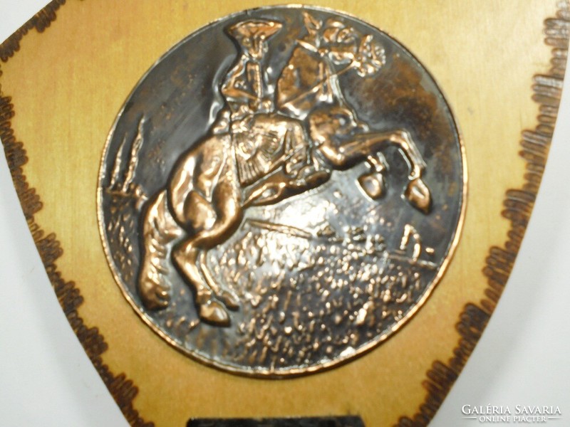Retro key holder - copper wood wall relief - colt horse horse rider key hanger - from the 1970s