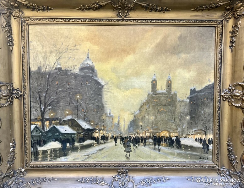 Antal, Berkes (1874-1938): winter street scene; fantasy.