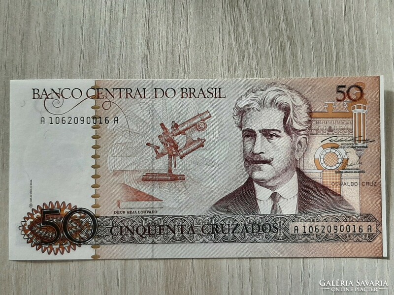 1987 Brazil 50 cruzeiros unc crispy banknote