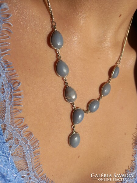 Peruvian Angelite Gemstone Silver Necklace Collars