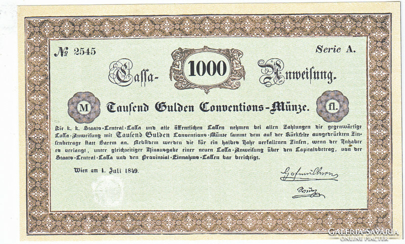 Ausztria 1000 osztrák-magyar gulden 1849 REPLIKA UNC