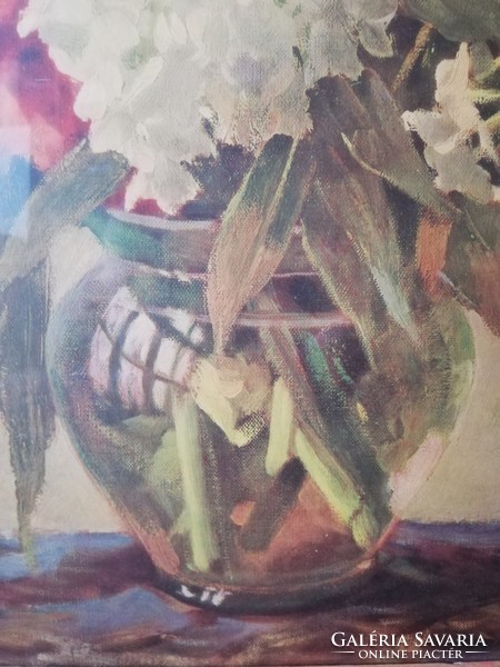 Erich Krüger Grandiolen und Phlox kard/lángvirág óriás virágcsendélet olaj vászon arany keretetben