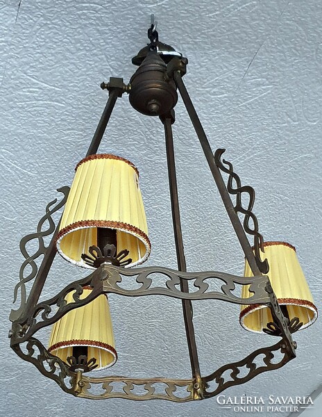 Special Art Nouveau (Art Nouveau) 3-burner, smaller copper chandelier from the early 1900s.