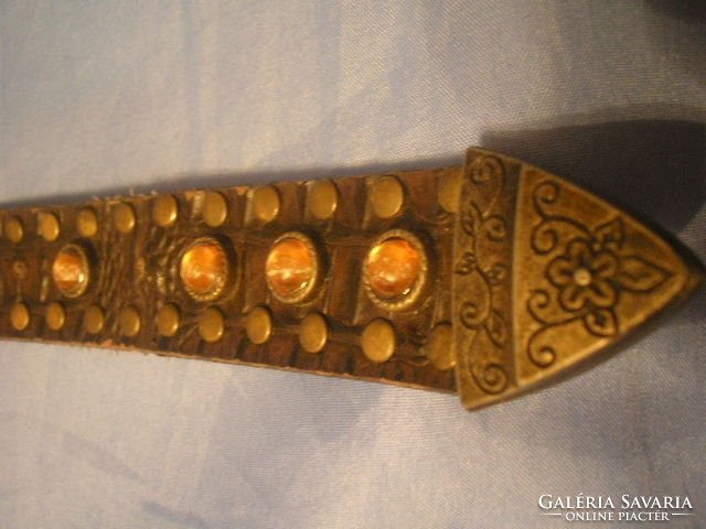 N4 leather belt with copper buckle, decorated with pearls rarity 100 cm x 3.5 cm wide