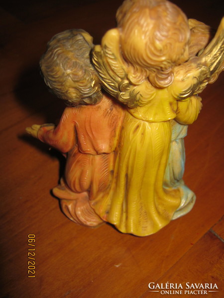 Régi olasz  festett plasztik angyal szobor csoport jászol és kis Jézussal