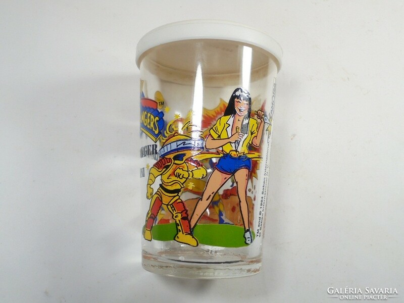 Children's cup - painted fairy tale figure pattern Power Rangers with plastic lid - from 1994