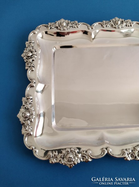 Silver Viennese rose tray, rectangular shape
