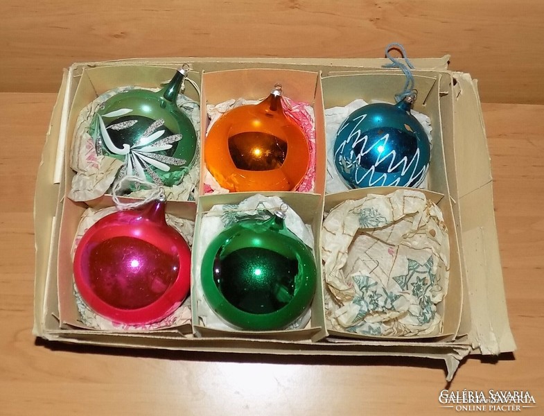 Old large glass Christmas tree ornament sphere pack of 5 pieces 9-10 cm