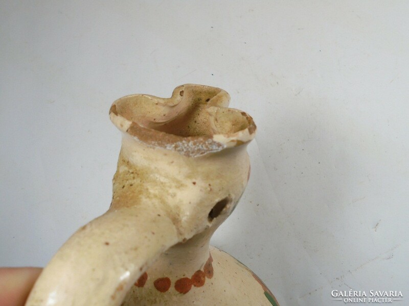 Retro régi népi népművészeti színes mázas festett kerámia füles kancsó csalikancsó