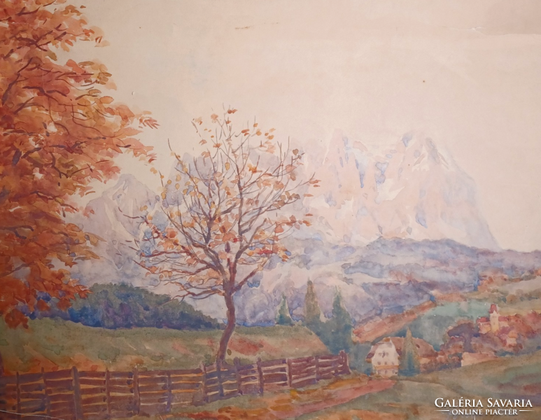 Őszi táj akvarell, jelzett, 1928 (54x43 cm)