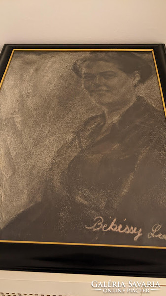 Leo Békéssy (Nagyvárad 1890-Győr 1966) charcoal drawing (portrait of Mrs. Schmekál, ornamental bird dealer from Győr)