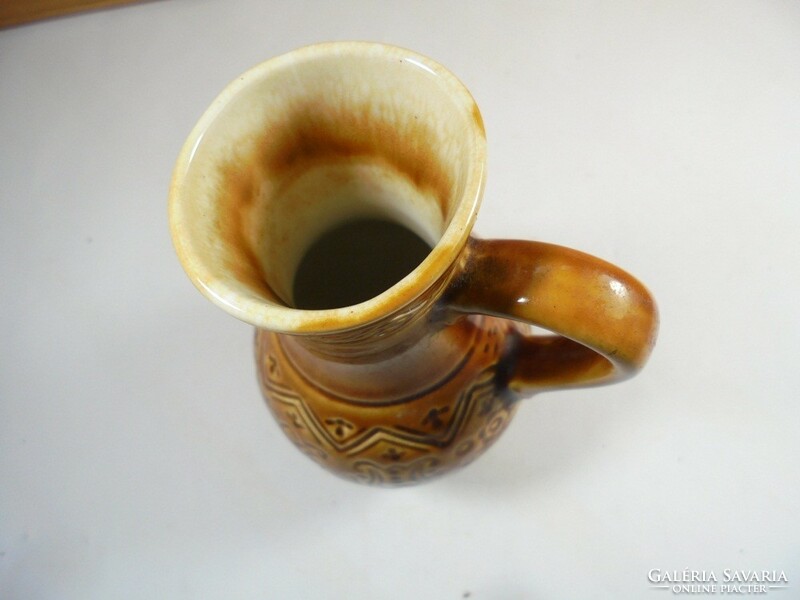Retro old folk folk art marked glazed painted ceramic pitcher jug, height: 15 cm