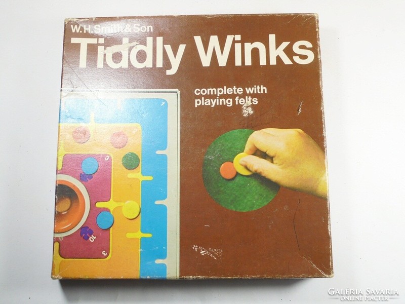 Retro régi Tiddly Winks társasjáték papír dobozában- gyártó: W.H. Smith & Son