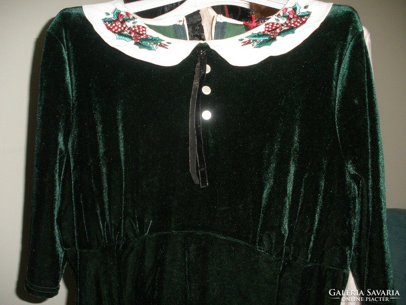 Sötétzöld selyem-bársony karácsonyi, ünnepi ruha