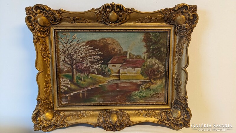 János Szűcs (1917-1995) landscape oil on canvas from 1941 in a frame