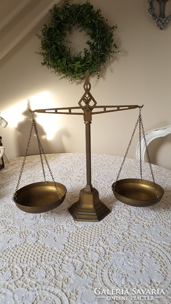 Old, standing, two-lever brass scale