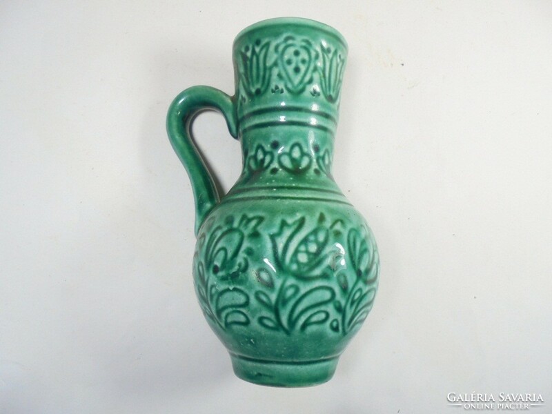 Retro folk folk art marked turquoise blue glazed painted ceramic jug, height: 12.5 cm