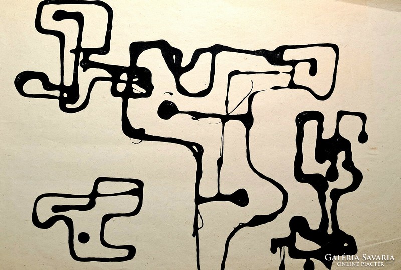 Rác András absztrakt (zománc, papír, 60x40 cm) szentendrei művész