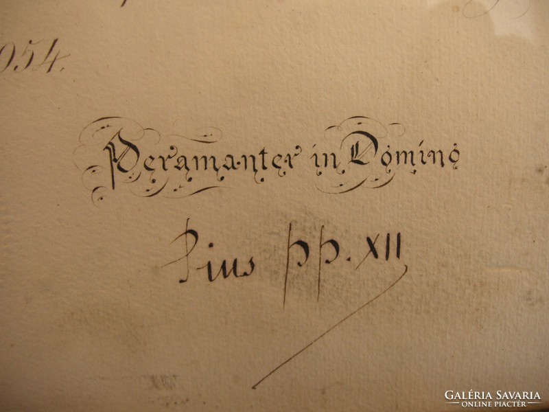 Pápai áldás , fénykép  ,  XII . Pius Pápáról és a Pápa  saját kezű aláírásával