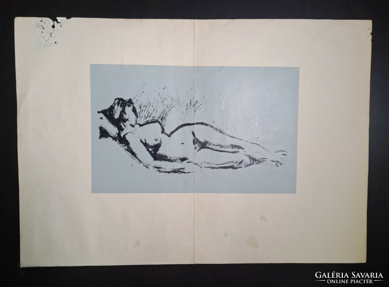 Lying female nude (linocut?) Full size with passport 43x60 cm