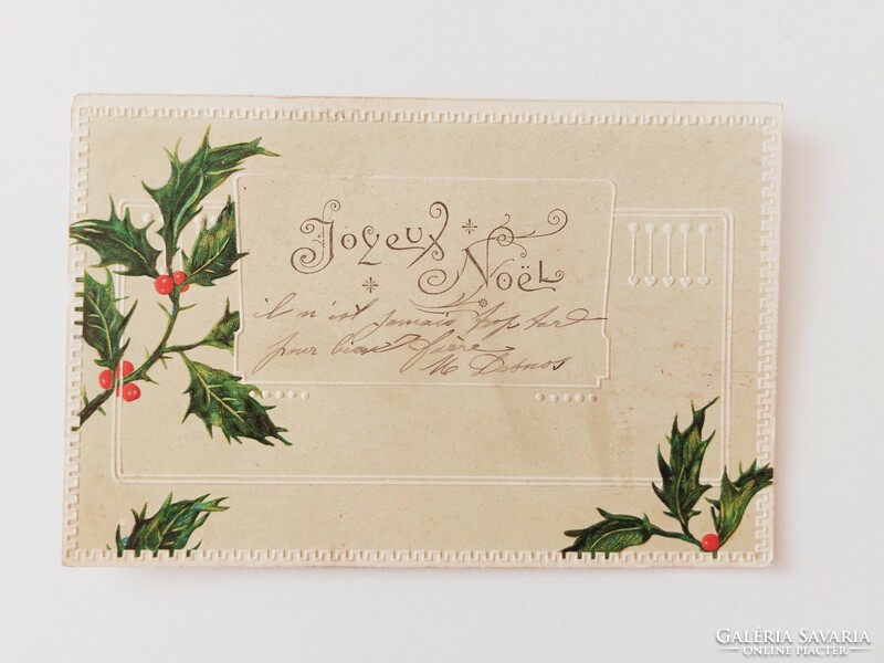Old Christmas embossed postcard postcard holly branch