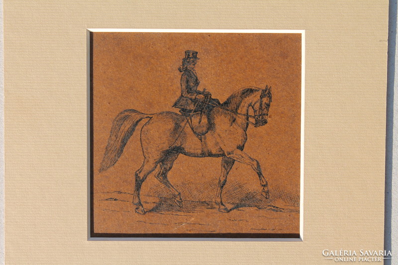 Hungarian graphic artist: lady on horseback