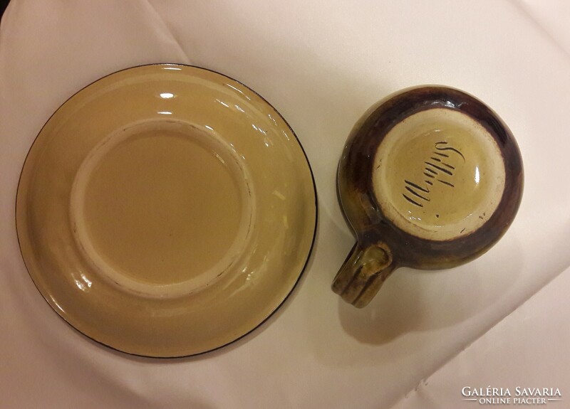Glazed porcelain stoneware teapot cup saucer rosehip Hecsedli flawless Szilágy marked b