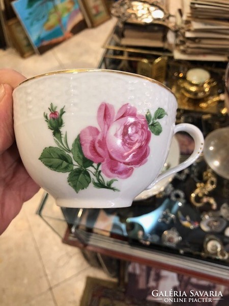 Meisseni teás csésze, 3 alátéttel, porcelán, régi, 10 cm-es tányérokkal.