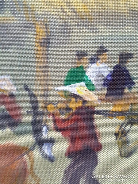 Ázsiai selyemre festett kép, feltehetőleg Vietnámból