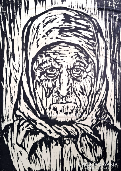 Nagymama (fametszet) azonosítatlan jelzéssel - idős nő portréja