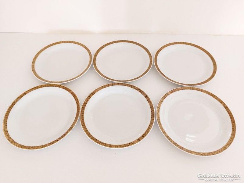 Retro 6 pieces of German colditz GDR porcelain with gold border old small plates mid century