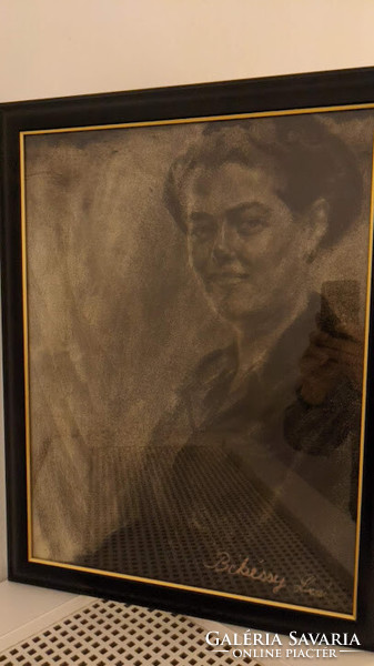 Békéssy Leo (Nagyvárad 1890-Győr 1966) szénrajz (Schmekálné győri díszmadár kereskedő portréja)