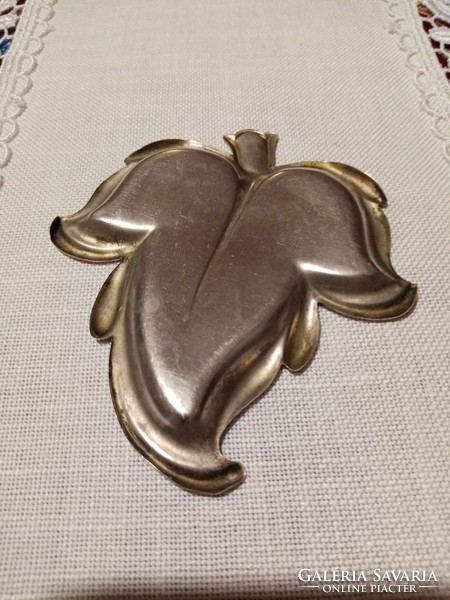 Antique numbered, marked alpaca ashtray / ash bowl - leaf shape silver color