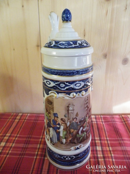 Porcelain German jar with lid, marked, with unter weiss bach memorial
