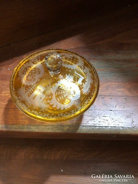 Szecessziós üveg cukortartó, hibátlan állapotban, gyűjtőknek. 15 cm-es