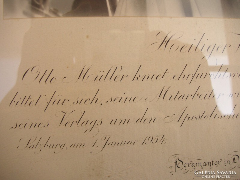 Papal blessing, photograph, xii. About Pope Pius and with the Pope's own signature