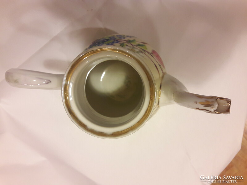 Antik muzeális bieder kézzel festett teás kávés kiöntő kanna csésze aranyozott nefelejcs és virág B