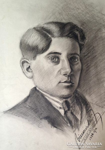 Diákfiú portréja 1926-ból (széncseruza) méret 40x27 cm - fiúportré