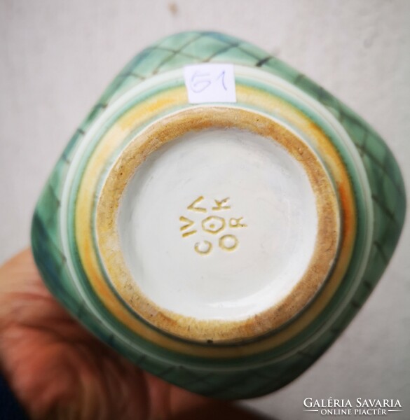 Gorka Géza kerámia váza színes kézzel festett, Art Deco Retro stílusú. Modern alkotás