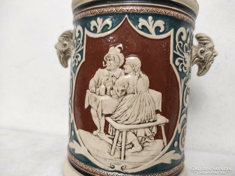 Antique tobacco holder with lid, hard ceramic, repaired Bavaria, 19th century 306 6207